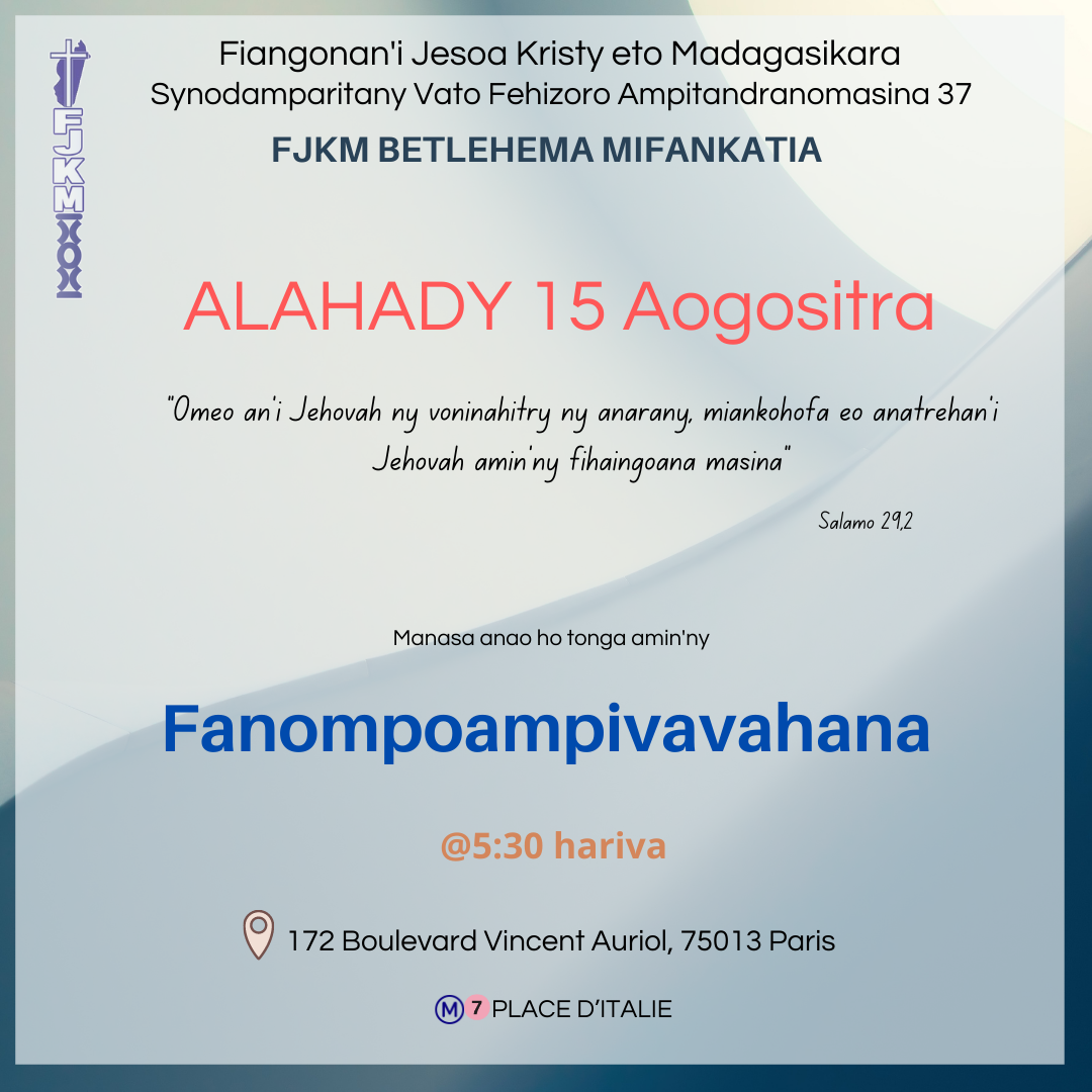 Alahady 15 aogositra 2021