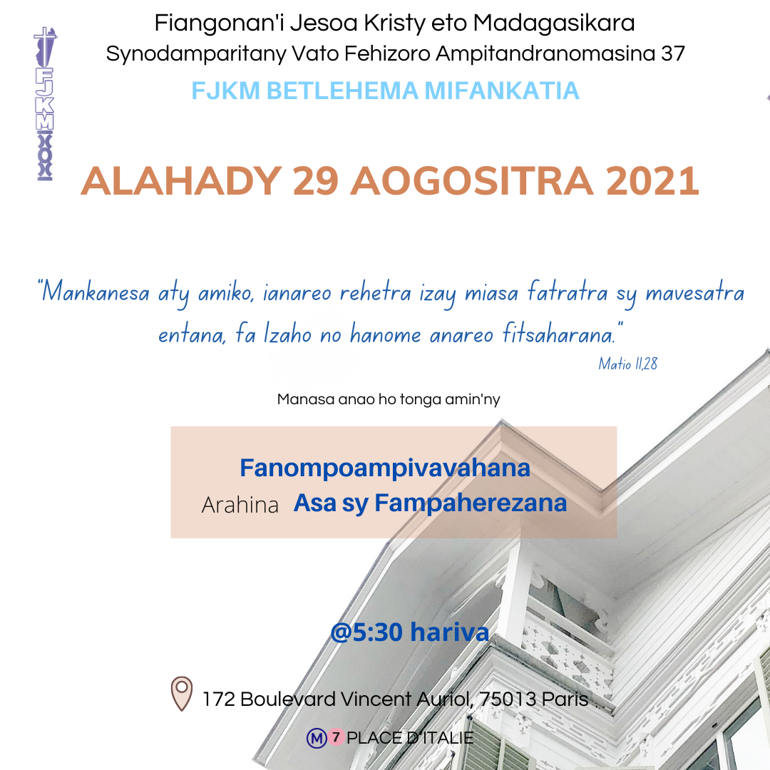 Alahady 29 aogositra 2021